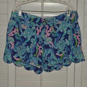 Lilly Pulitzer Buttercup Knit Shorts Corsica Blue Turtle Villa 🐢
